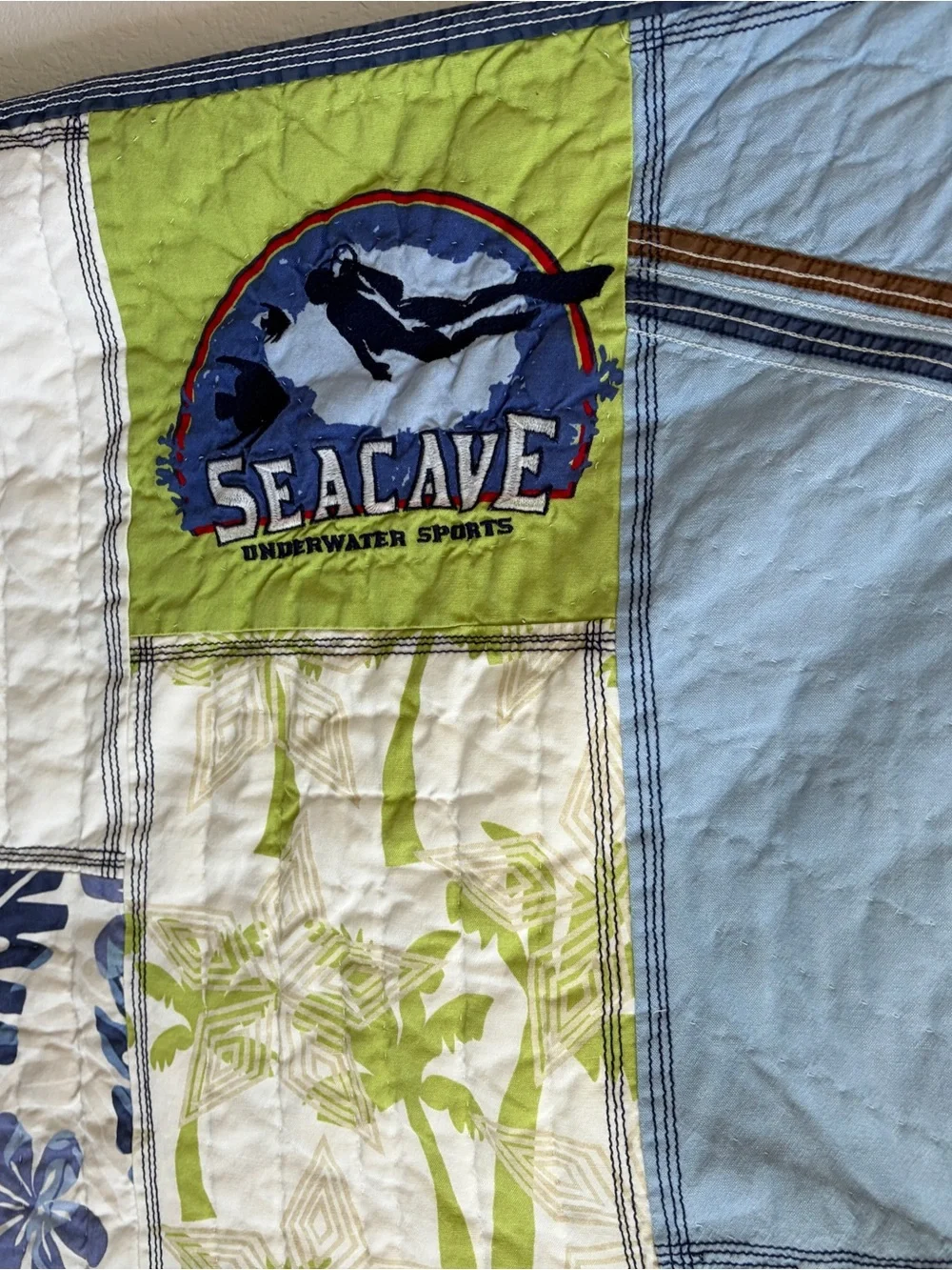 Pottery Barn Kids Hawaii Patchwork Full Size Quilt - Blue, Green, Brown